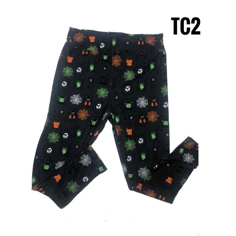 Tc2 Lularoe Leggings Halloween Skulls Cats Witches On Black Fits 18/24